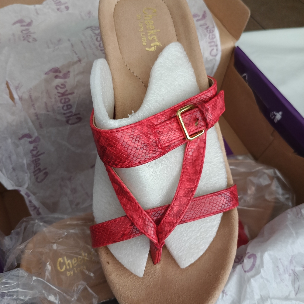 Comfort Slide Sandal with Red Snake-Texture Straps - Picture 5 of 7
